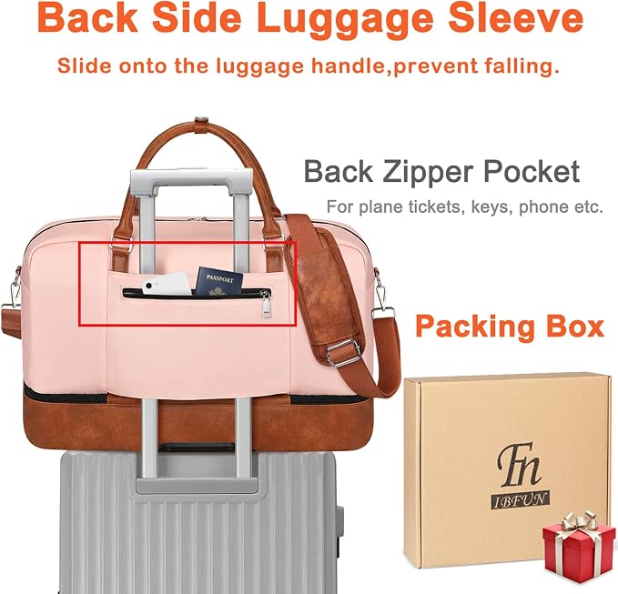 Weekender Bags for Women, 21" Weekender Travel Bag, Travel Duffle Bag with Shoe Compartment Carry on Overnight Duffel Bag for Weekend Travel Business Trip, 3PCS | 3PCS Carry On Overnight Large Duffel Bag with Crossbody Bag and Toiletry Bag for Weekend ... - Image 5