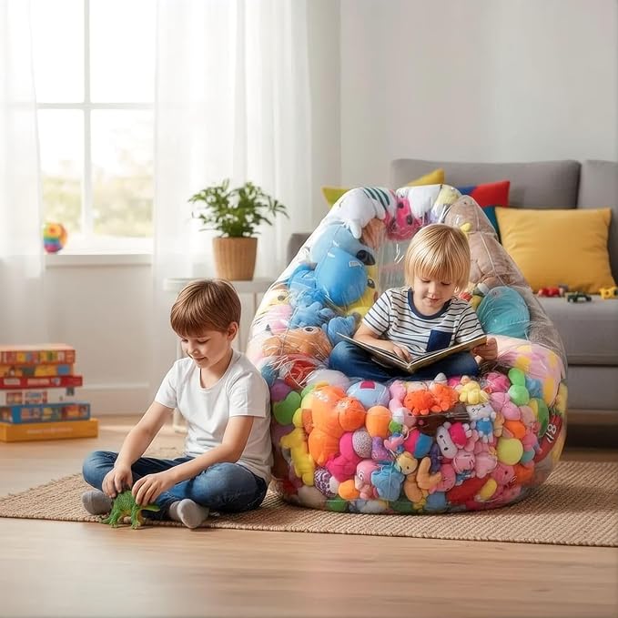 Clear Stuffed Animal Storage Bean Bag Chair Cover - Extra Large 150L, Waterproof & Easy-Clean Toy Organizer with Plastic Window,forNursery, Bedroom, Playroom (Cover Only, No Filler) (1 pcs) - Image 6