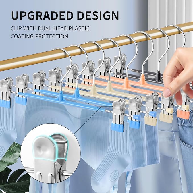 Pants Skirt Hangers with Clips, 20 Pack, Sky Blue, 12 Inch | Non-Slip,Adjustable metal wide clips,Space-Saving,Heavy duty, for pants/skirt/dress/trousers/jeans/shorts/leggings,Women - Image 5