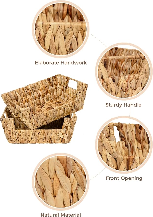 StorageWorks Pantry Baskets for Organizing, Storage Baskets, Water Hyacinth | Pantry Baskets for Patato and Onion Storage, Stackable Wicker Basket Organizer for Shelf, Woven Basket for Storage, 2-Pack - Image 4