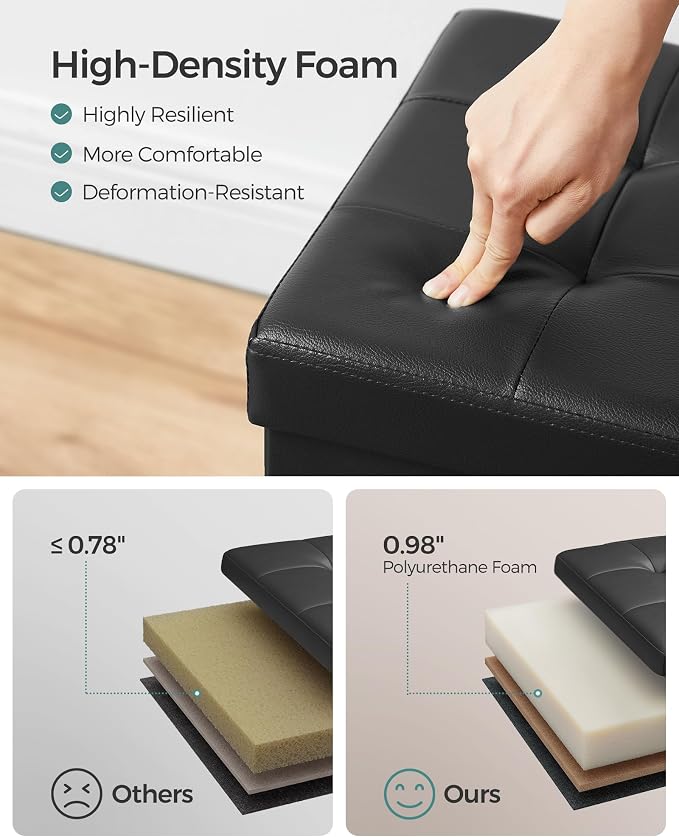 SONGMICS MAZIE Collection - 30 Inches Storage Ottoman Bench with Flipping Lid, Storage Chest Footstool, Load 660 lb, for Entryway, Living Room, Bedroom, Synthetic Leather, Black ULSF45BK - Image 5
