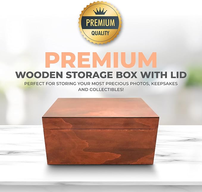 Blake & Lake Large Box with Hinged Lid - Wood Storage Box with Lid - Wooden Keepsake Decorative boxes with lids (Dark Oak) - Image 4