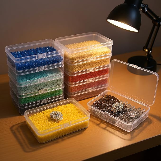 Rectangular Clear Plastic Storage Containers, 12 Pack | 4.5 x 3.3 x 1.1 inch, Hinged Lid, For Beads and Small Craft Items - Image 3