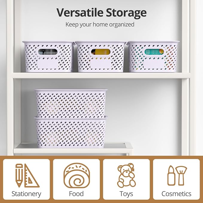 Plastic Storage Bins with Lid, Stackable Small Box Basket for Organizing and Containers for Shelves Drawers Desktop Closet Playroom Pantry Classroom Office Home, 8-pack 10.2"x7.2"x4.1" Lavender - Image 6