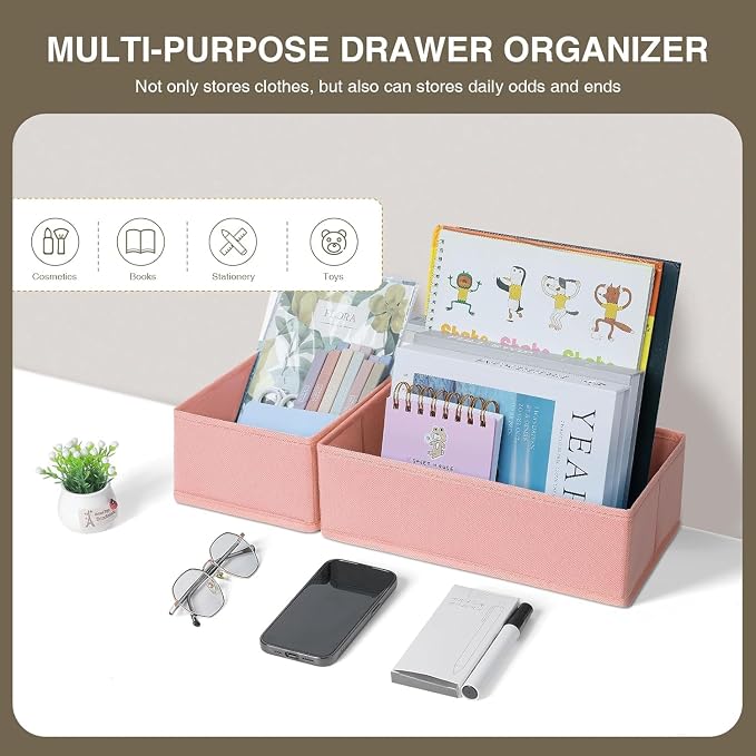 DIMJ Drawer Organizer for Clothing, 15 Pack Fabric Drawer Organizer Bins, Foldable Sock Organizer for Drawer, Dresser Organizer for Clothes, Socks, Bra, Tie (Pink) - Image 5