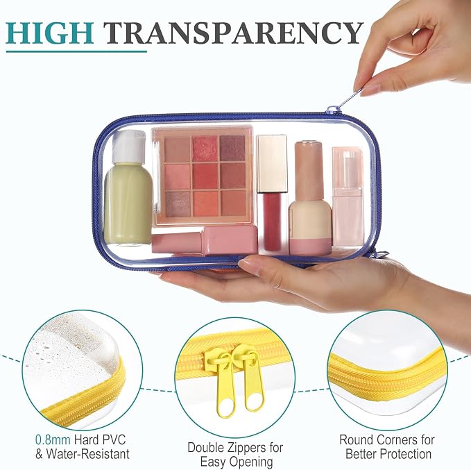 Sanwuta 6 Clear Hard Zipper Case,Assorted Color, 7.48 x 3.94 x 2 Inch | Pencil Case Pouches ,Makeup Bag,Plastic Toiletry Diaper Bag ,Travel Toy Storage,Waterproof Organizer Bins - Image 3