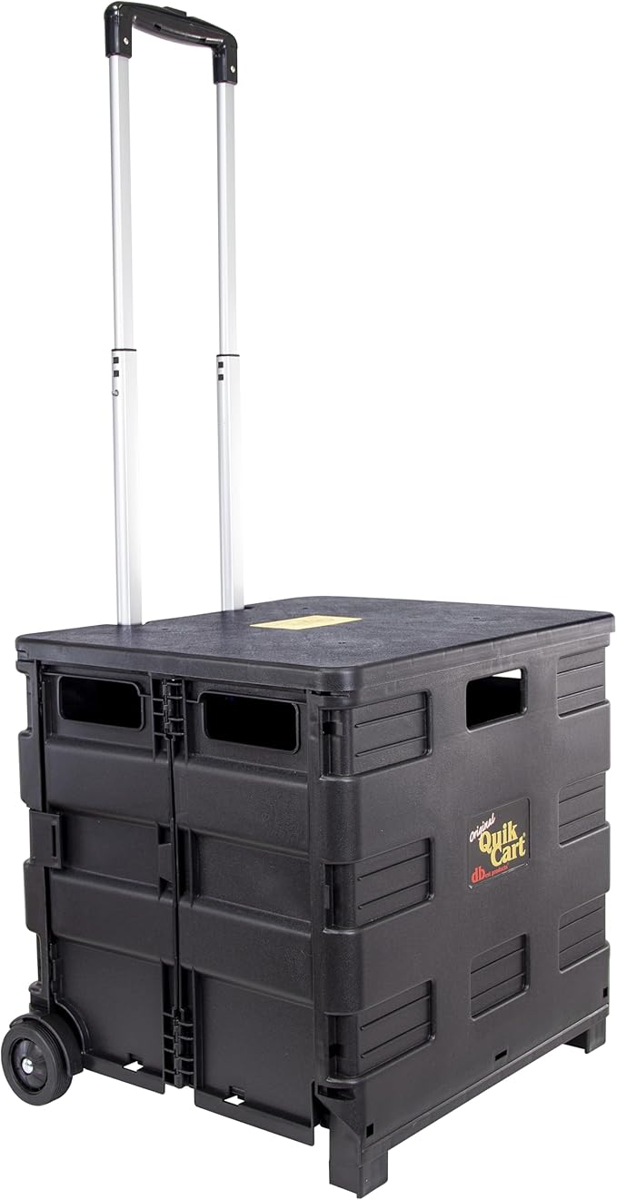 dbest Products Quik Cart Standard Collapsible Rolling Crate - Black | with Wheels, Roll Up to 80 lbs Capacity, Heavy Duty Plastic Construction, Telescoping Handle, Foldable Utility Cart by dbestproductsInc
