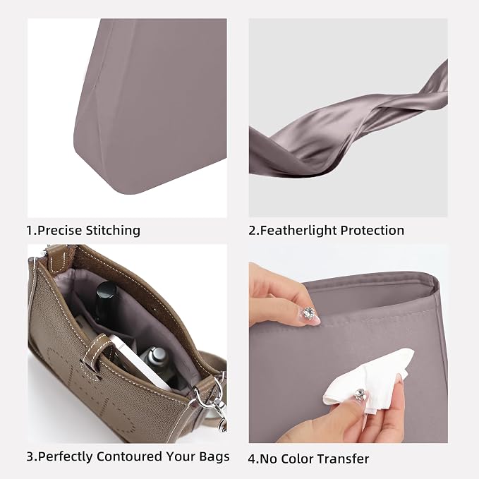 DGAZ Silk Purse Organizer Insert for Evelyne Bag(Konjac Purple,GM) | Soft and Lightweight,Perfect Fit,Multi-pocket Storage,Bag Protector,Luxury Bag Care,Handmade,for Smooth Bag Organizer - Image 3