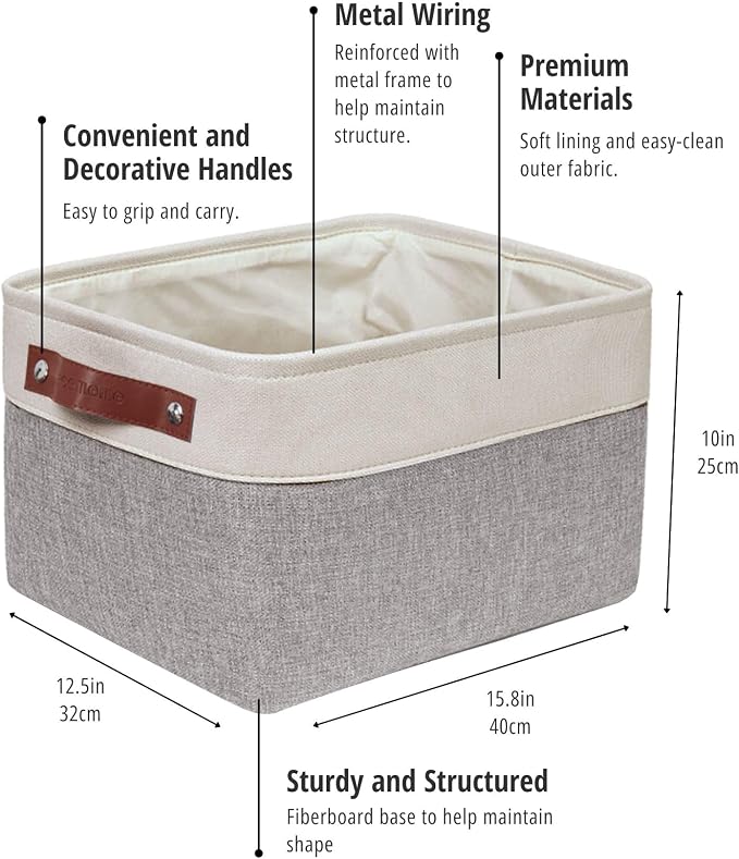 DECOMOMO Storage Bins, Extra Large Fabric Storage Baskets for Shelves 3Pack | 15.8 x 12.5 x 10 inches Decorative Linen Closet Organizers (Grey & White) - Image 5