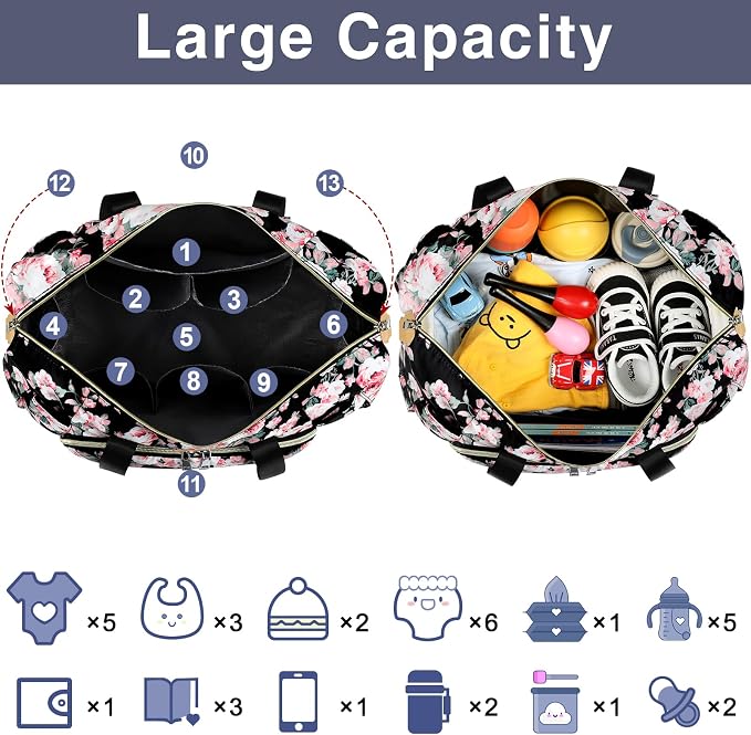 Diaper Bag Tote for Baby 7PCS, Large Mommy Bag with Portable Changing Pad | Multifunctional Hospital Bags for Labor and Delivery with Pacifier Case and Organizer Pouches,Travel Baby Bag for Boy Girl - Image 5