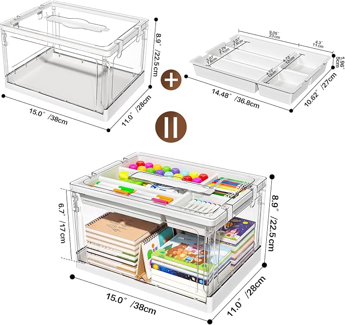 24QT 1Pack Craft Organizers and Storage with Tray, Craft Storage Box | Art Supply Organizer and Storage with Lid for Medicine Cabinet, Medicine Cabinet Organizer, Sewing, Playdoh and Tools - Image 2