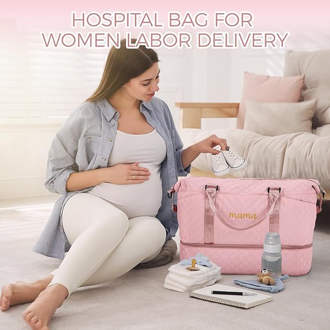 Dansydaisy Mama Hospital Bag for Women Labor Delivery,Pink | Travel Duffle Bag with Shoe Compartment and Toiletry Pouch Waterproof Weekender Bag for Women Pregnancy Overnight Gym Gift - Image 5
