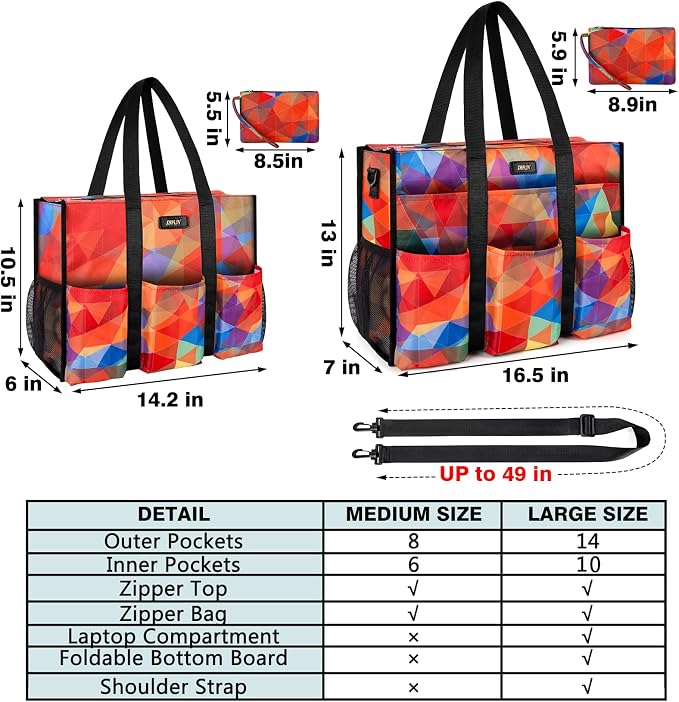IBFUN Utility Tote Bag with 24 Pockets, Large Teacher Travel Tote for Women | Large Work Tote Bag 2pcs with Zipper for Travel Daily School Teacher Nurse, Large Lightweight Laptop Shoulder Bag Handbag - Image 7