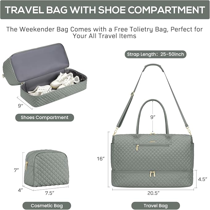 Travel Bag Weekender Bags for Women - Carry on Overnight Bag with Shoe Compartment Duffle Bag with Laptop Pocket Hospital Bag for Labor Delivery Gym Tote Bag with Toiletry Bag Dark Green - Image 3