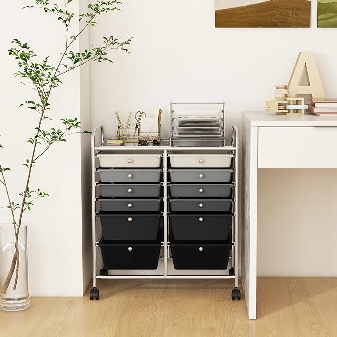 12 Drawer Rolling Storage Cart, Craft Cart Organizer on Wheels w/Metal Frame, Large Capacity & Smooth Drawer, Rolling Cart w/Drawers for Classroom, Office - Image 8