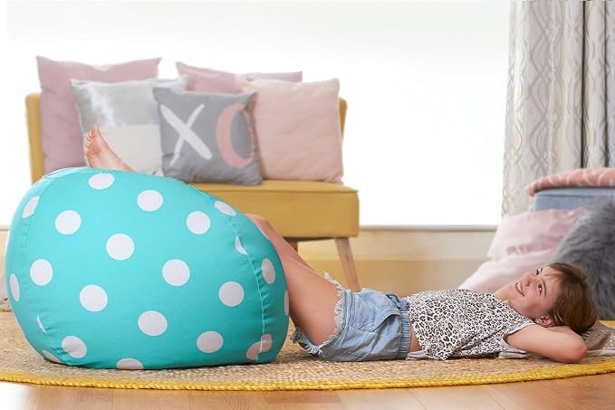 Aubliss Stuffed Animal Bean Bag Storage Chair, Beanbag Covers Only | for Organizing Plush Toys, Turns into Bean Bag Seat for Kids When Filled, Medium 32"-Canvas Dot Light Aqua - Image 6