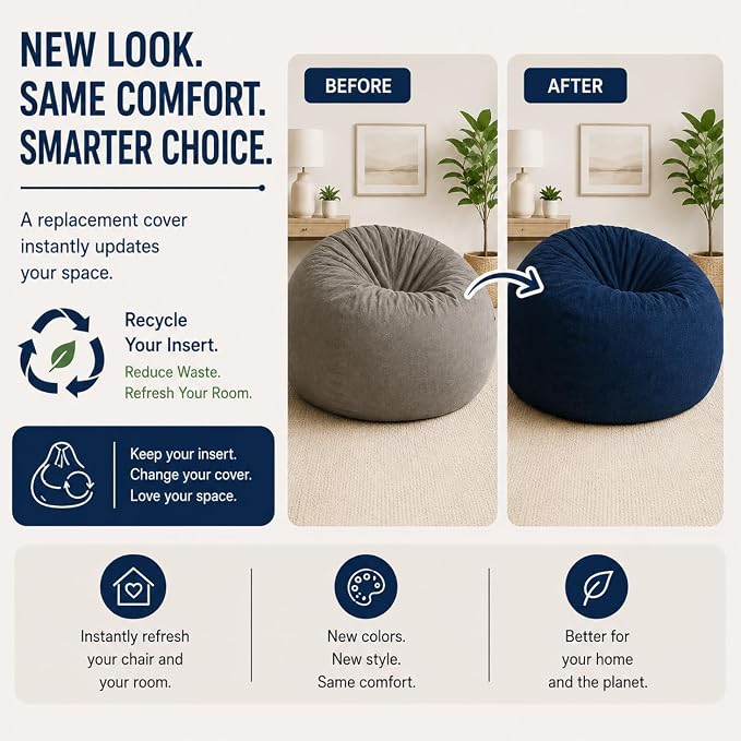 ULTIMATE SACK | 4 Ft Bean Bag Chair Replacement Cover Only | Navy Fur | Removable Washable Cover only - Image 3