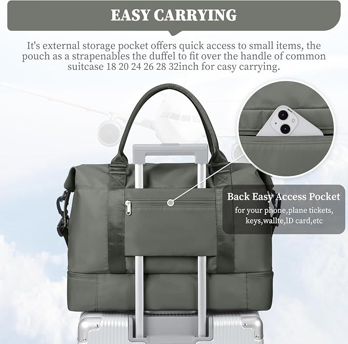 Weekender Bags for Women, Carry-On Overnight Travel Duffel Bag | Travel Bag with Shoes Compartment & Toiletry Bag, Extra Large - Image 8