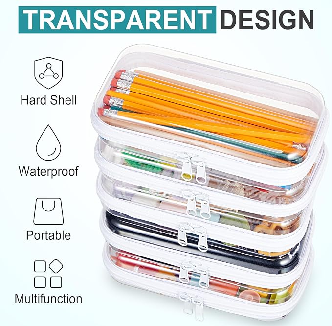20 Pcs Clear Hard Zipper Case Bulk Hard Shell Plastic Pouch Transparent Double Zippers Toy Storage Organizer Bins for Building Blocks, Puzzles, Cosmetics(7.48 x 2.94 x 2 Inch) - Image 5