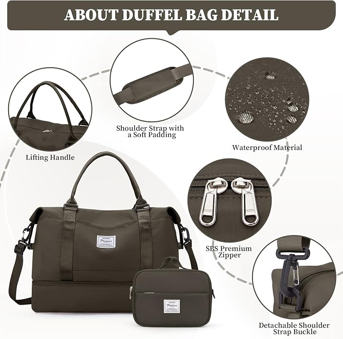 Weekender Bags for Women, Personal Item Travel Bag with Shoes Compartment | Overnight Travel Duffel Bag with Toiletry Bag, Airplane Friendly Carry-On Bag with Wet Pocket & Trolley Sleeve,Medium - Image 6