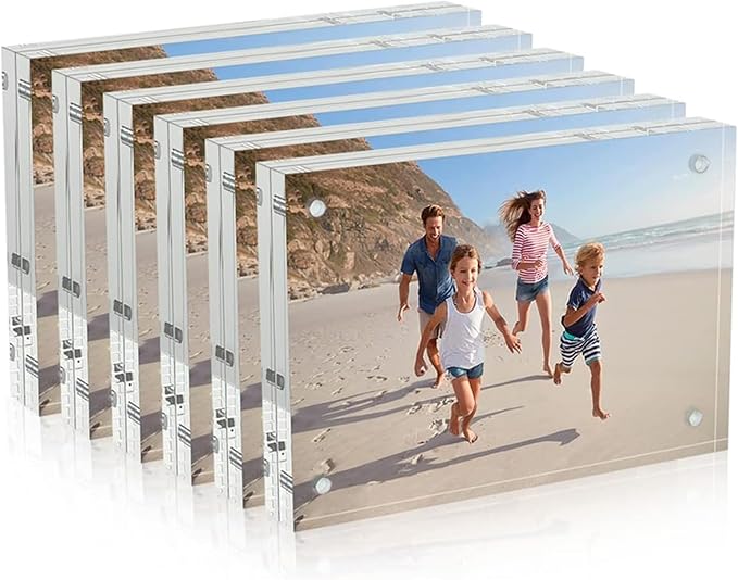 AITEE 4x6 Acrylic Picture Frames 6 Pack, Clear Picture Frames，20% Thicker | Freestanding Double Sided Magnetic Acrylic Lucite Frameless Transparent Square Frame Block Gift for Desktop Display by AITEE