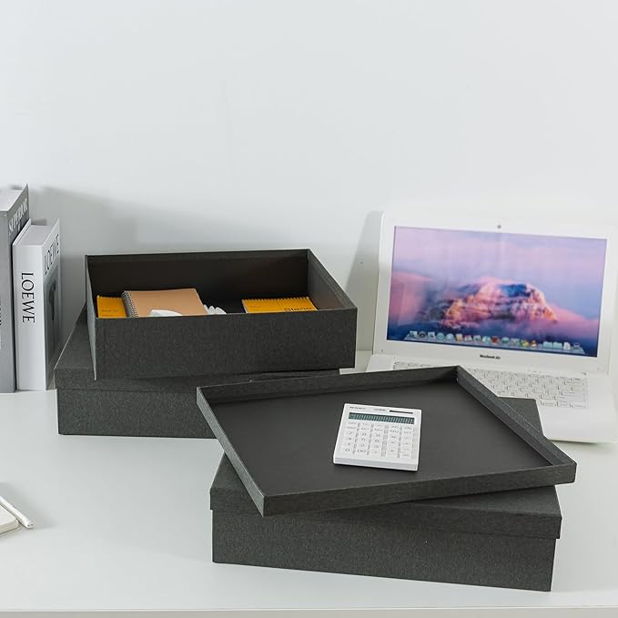 Soul & Lane - Black Kraft Decorative Storage Boxes with Lids, Set of 3 | Paper Document Storage Box Set for Photos, Pictures and Keepsakes, Cardboard Office Organizers for Stationery and Decor - Image 5