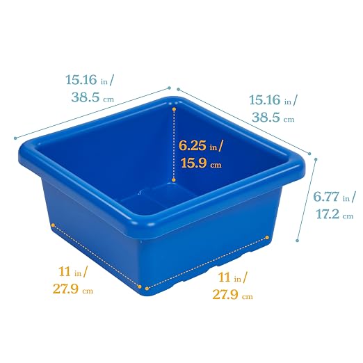 ECR4Kids Stackable Square Bins with Non-Snap Lids, Multipurpose Organization, Blue, 2-Pack - Image 2