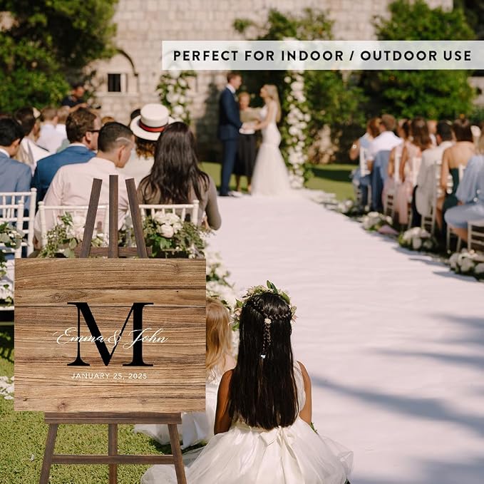 Andaz Press Custom Large Canvas Wedding Guest Book Alternative, 16 x 20 Inches, Rustic Wood Monogram Horizontal Personalized Sign Our Canvas Guest Book Signs For Wedding Rustic Woodland Theme - Image 5