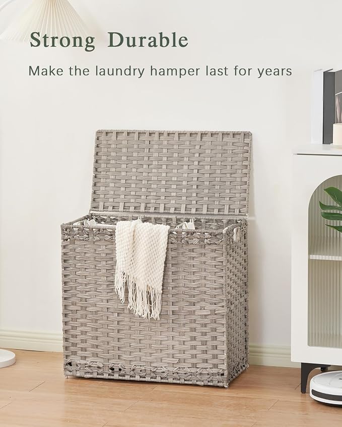 SETVSON Laundry Hamper with Lid Laundry Basket 132 L PE Rattan, Gray | 35 Gal PE Rattan Hamper with Lid, 4 Removable Washable Liners, 6 Mesh Laundry Bags, Steel Frame, Side Handles - Image 7