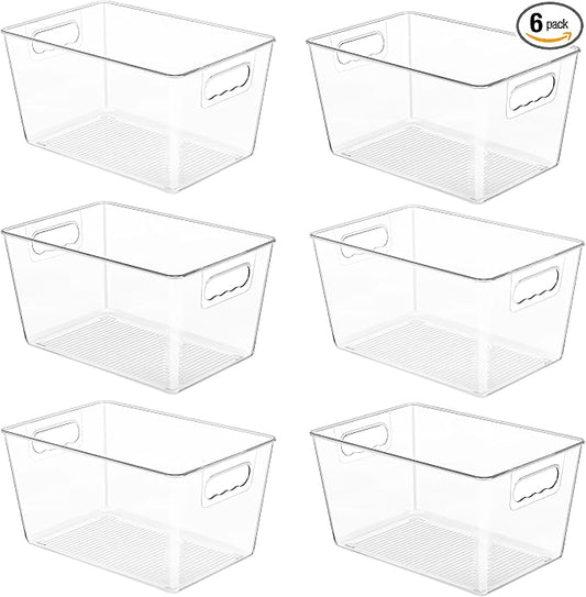 YIHONG 6 Pack Clear Storage Bins, Pantry Organizer Bins with Handle, Large | BPA-free Plastic Bins, Pantry Storage Containers for Kitchen, Freezer, Cabinet, Closet, Bathroom, Under Sink Organization by YIHONG