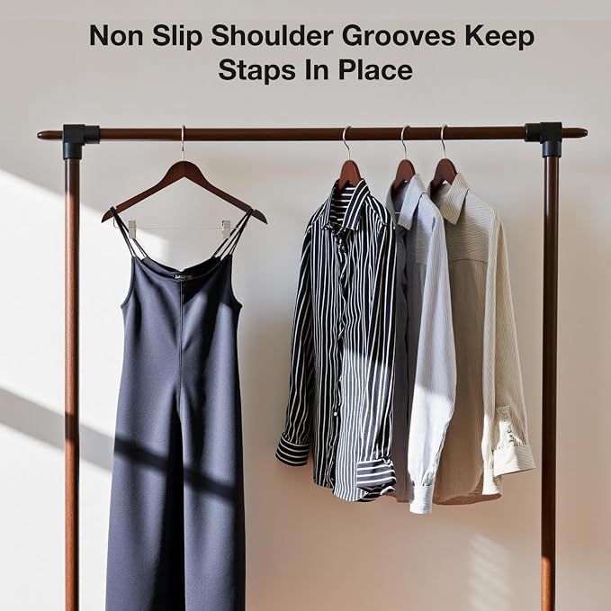 Wooden Hangers with Clips 12 PCS Pant Hangers with Clips,Smooth Solid Wooden Pants Hangers,360 Swivel Hooks & Adjustable Clips,for Jeans,Skirt,Suit,Shorts,Scarf.（Walnut） - Image 6