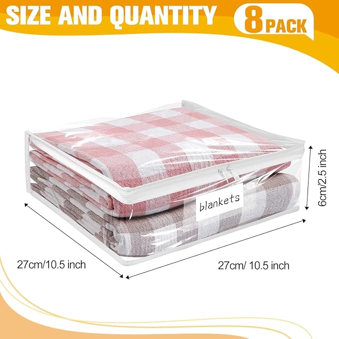 Plastic Storage Bags with Easy-Glide Zipper, Pack of 8, Durable Clear Vinyl Zippered Storage Bags for Clothes Sweaters Comforters Blankets Sheets Bedding (10.5 x 10.5 x 2.5 Inch, Transparent White) - Image 3