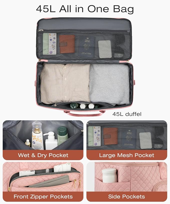 Travel Duffle Bag, Wide Open Large Weekender Bag for Women with Shoe Compartment, Carry on Overnight Bags with Toiletry Bag, Hospital Bag for Women Labor Delivery with Wet Pocket (Pink) - Image 2