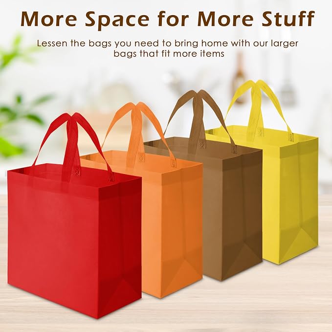 Reginary 100 PCS Non Woven Tote Bags Bulk,Orange, Brown, Yellow, Red | Reusable Shopping Bags with Handles, Stores, Groceries Markets, Events Gift, Party Supplies - Image 5