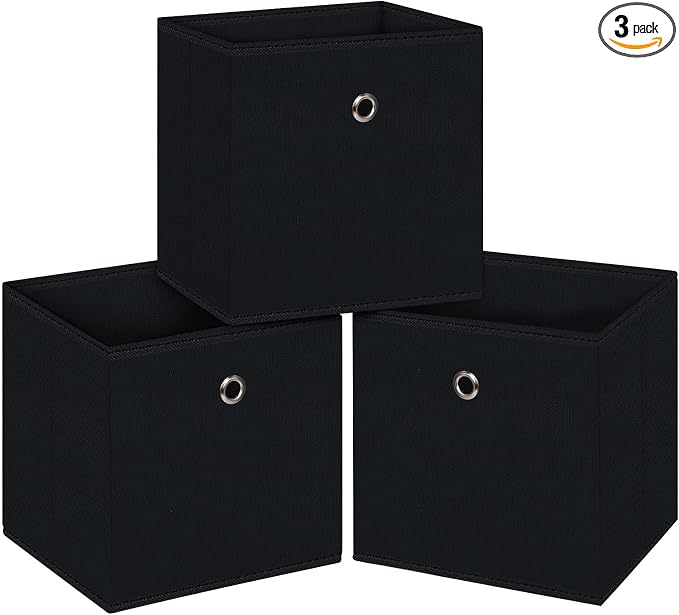 Black Foldable Storage Cubes Bins ,11 Inch Cloth Storage Cube Fabric Storage Box Cubes Organizer Baskets with Handles for Home Organizer Set of 3 (Black) by NieEnjoy