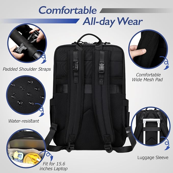 Large Dad Diaper Bag Backpack, Tactical Style, Black | Stroller Clips, Luggage Sleeve for Travel, Insulated Pockets - Image 6