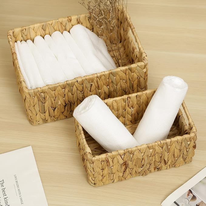 HOONEX Water Hyacinth Storage Baskets, Wicker Baskets for Storage, Hand Woven Baskets with Carry Handles, Set of 2, Natural - Image 3