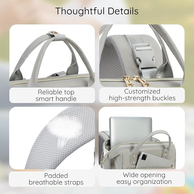 AIJIEKE Large Diaper Bag Backpack, Extra Wide Travel Diaper Bag, Gray | Multi-functional waterproof maternity bag. Changing pad, stroller straps, insulated wet/dry pocket. Mom, dad, toddler travel - Image 6
