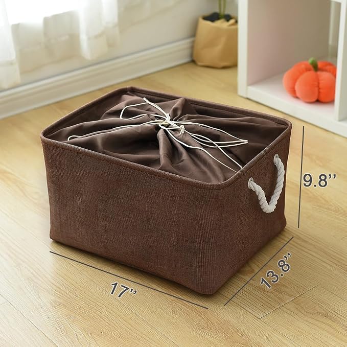 Organization and Storage Basket for Organizing - 17x14x10 inch 3 Pack Fabric Storage Cubes, Collapsible Storage Bins for Shelves Closet Organizer Toy Gift Cloth (Brown) - Image 5