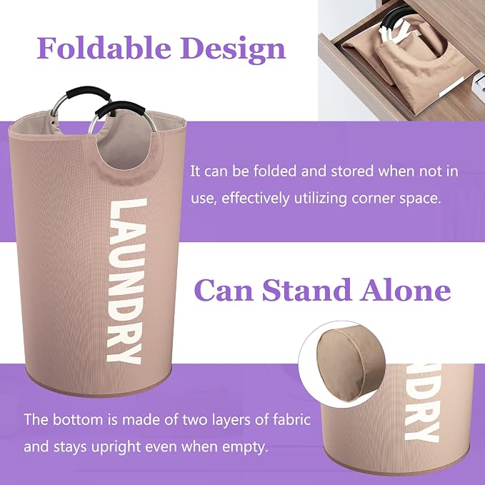 125L Extra Large Laundry Basket with Handles, Folding Dirty Clothes Hamper, Independent Laundry Hamper in 600D Oxford Fabric, Rugged Storage Basket for Family, Dorm, Khaki - Image 5
