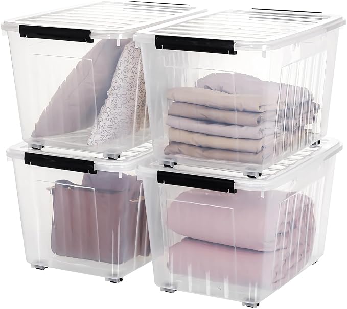 Citylife 82 Quart Large Clear Plastic Storage Bins with Lids 4-Pack | Stackable, Secure latching lids, Easy Find, Clothes Storage Bins for Closet Bedroom Garage - Image 7