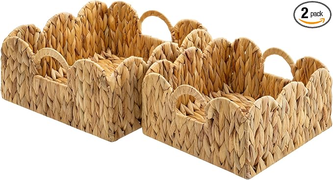GRANNY SAYS Wicker Storage Basket, Shelf Baskets with Scalloped Edge | Scalloped Water Hyacinth Basket, Storage Wicker Basket for Pantry, Water Hyacinth Baskets with Scalloped Edge, Woven Baskets by GRANNYSAYS