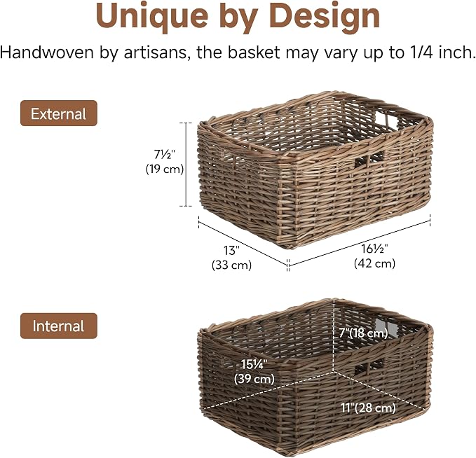 StorageWorks Pantry Baskets, Willow Storage Baskets for Organizing, Shelves, Pantry Organizers and Storage, Brown, 16 ½"L x 13" W x 7 ½"H - Image 2