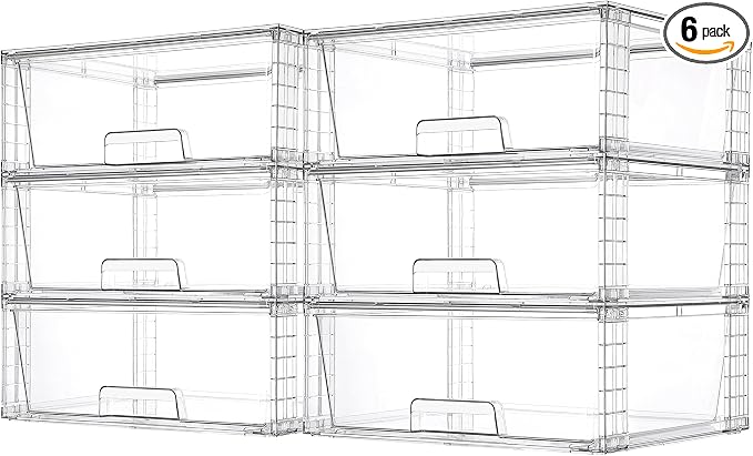 Vtopmart 6 Pack Large Clear Stackable Storage Drawers for Closet, Pantry | Easily Assemble Bathroom Closet Undersink Organizers,Plastic Bins for Cabinet,Kitchen Pantry,Medicine Organization by Vtopmart