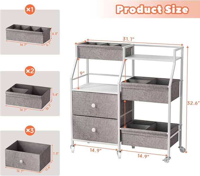 DTK Baby Diaper Caddy Organizer, 3 Tier Rolling Diaper Cart with Dividers and Drawers, Mobile Utility Baby Storage Cart with Wheels, Baby Newborn Essentials for Nursery, Bedroom, Charging Table，Crib - Image 3