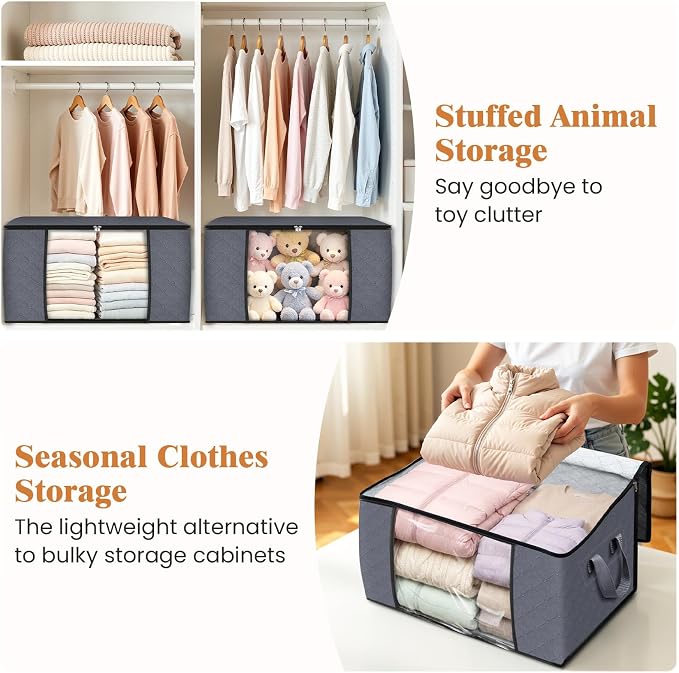 6 Pack Storage Bags for Clothes Blanket Storage Bins with Lids | Foldable Closet Organizers with Zippers,Window and Handles,Fabric Storage Bins for Sweater,Comforter,Bedding,Dorm essentials - Image 7