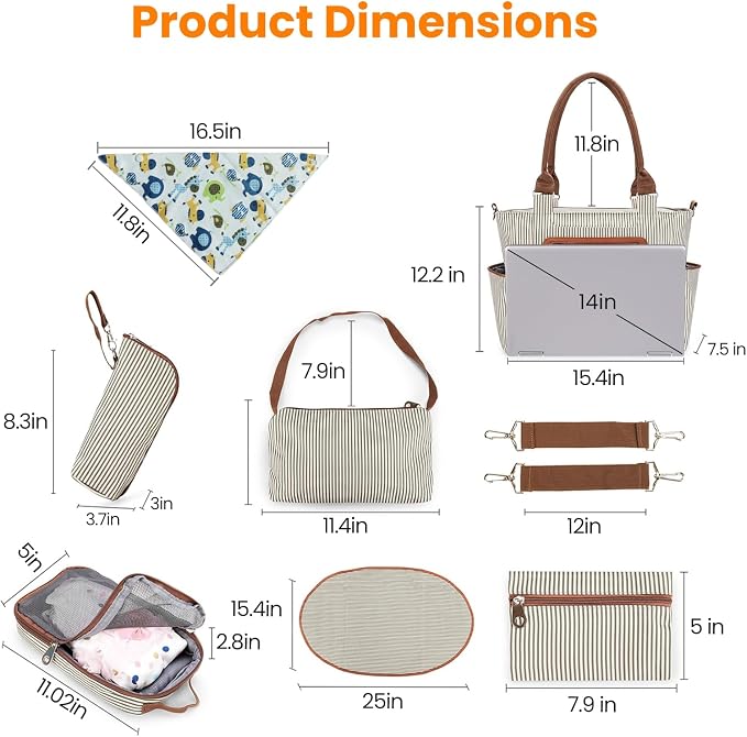 Moclever 8pc Diaper Tote Set, Baby Essentials with Multifunctional Diaper Bags, Bottle & Mesh Bag - Image 5