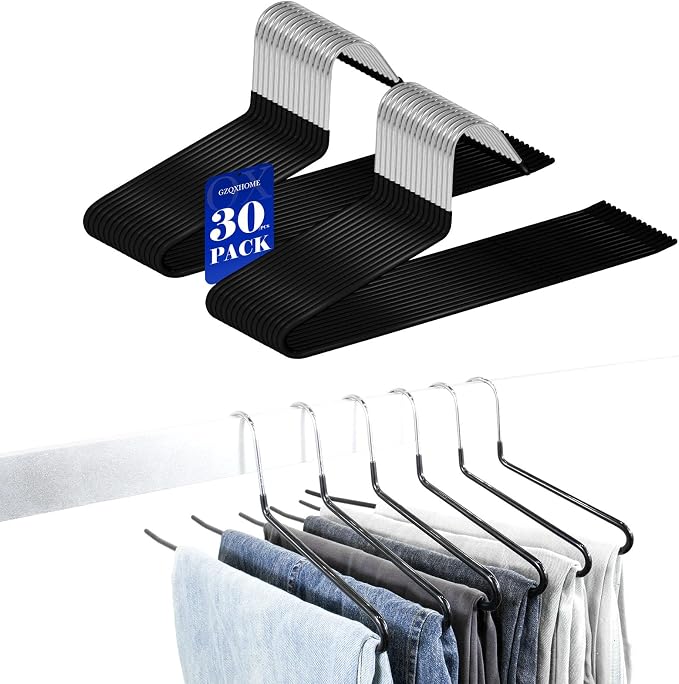 Pants Hangers 30 Pack Non Slip,Trouser/Blanket/Jeans Hangers for Closet Space Saving,Open Ended Pants Hanger Strong Durable (Black) by GZQXHOME