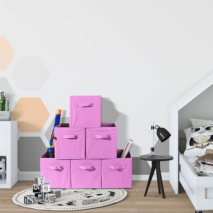 Sorbus Storage Cubes - 11 Inch Foldable Fabric Baskets for Organizing Pantry, Closet, Shelf, Toy Box, Cubby - 6 Collapsible Cloth Cube Storage Bins for Home, Nursery, Playroom, Bedroom (Pastel Pink) - Image 7