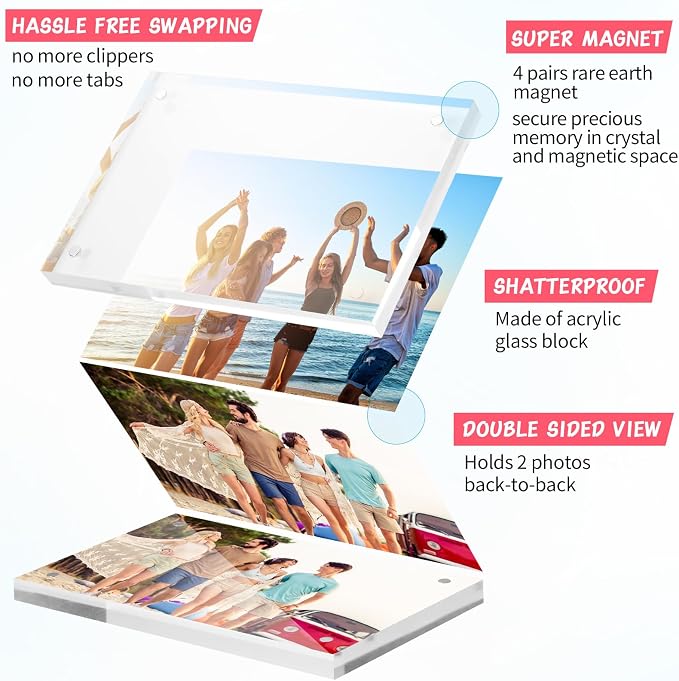 Yalikop 8 Pcs 4 x 6 Inch Thick Clear Acrylic Magnetic Photo Frames, 20mm Thickness Double-sided Transparent Visible Picture Frame Desktop Display for Home Office School Store Supplies - Image 6